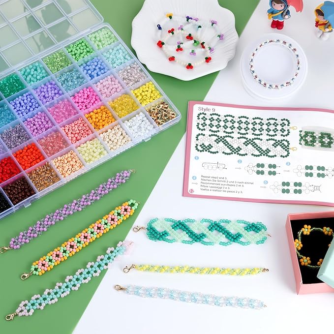 Funtopia Seed Beads for Bracelets, 4mm Uniform Glass Seed Beads for Jewelry Making, 39 Colors 3900pcs Small Tiny Bead Bracelet Making Kit with Tutorial for DIY Art Jewelry Making