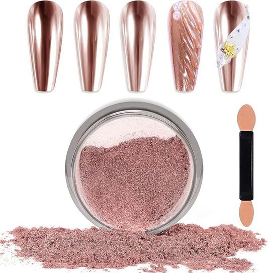 Laza Chrome Nail Powder Mirror Effect Metallic Dust Holographic Glitter Glazed Manicure Decoration Reflective Pigment for DIY Gel Polish Nail Art, Resin Craft, Gifts - Rose Gold