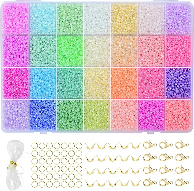 Vtssvow 3mm Glass Seed Beads for Bracelets Making, 28 Colors 11000pcs Friendship Bracelet Making Kit, Small Glass Beads for Jewelry Making (Mix 28 Color, Pastel)