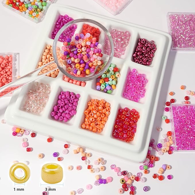 JOJOPLAY 11200pcs Glass Seed Beads for DIY Crafting Bracelet Necklace Embroidery Jewelry Making Supplies (3mm, 400pcs/Color, 28 Colors, Red Scheme)