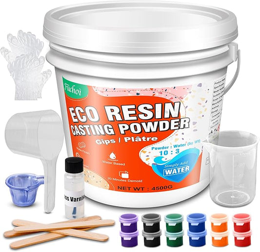 Eco Resin Casting Powders 4500g/10LB - Water Activated Plaster Powder, Easy Mixing & Self Leveling, Fast Cured 20~30 Minutes Demold, Resincrete Powder for DIY Crafts, Home Art, Sculpture & Molds