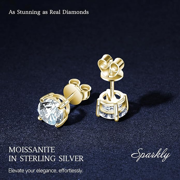Moissanite Earrings for Men Women, 0.2ct-3.0ct Men 925 Sterling Silver Earrings, Round Cut Diamond Stud Earrings for Women