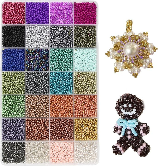 JOJOPLAY 11200pcs Glass Seed Beads for DIY Crafting Bracelet Necklace Embroidery Jewelry Making Supplies (3mm, 400pcs/Color, 28 Colors, Metallic Scheme)