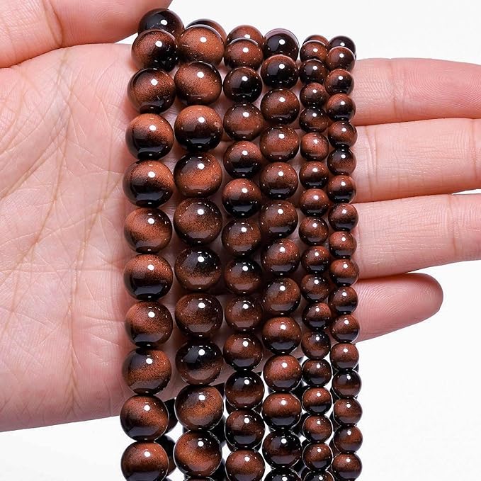 Song Xi 45PCS 8mm Brown Tiger Eye Gemstone Beads for Jewelry Making, Round Smooth Glass Beads for DIY Bracelet Necklace Earring Keychain, Arts and Crafts, for Christmas Wedding Birthday