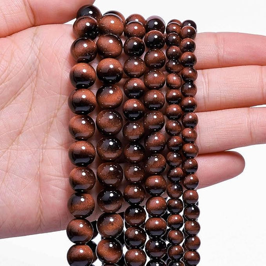 Song Xi 45PCS 8mm Brown Tiger Eye Gemstone Beads for Jewelry Making, Round Smooth Glass Beads for DIY Bracelet Necklace Earring Keychain, Arts and Crafts, for Christmas Wedding Birthday