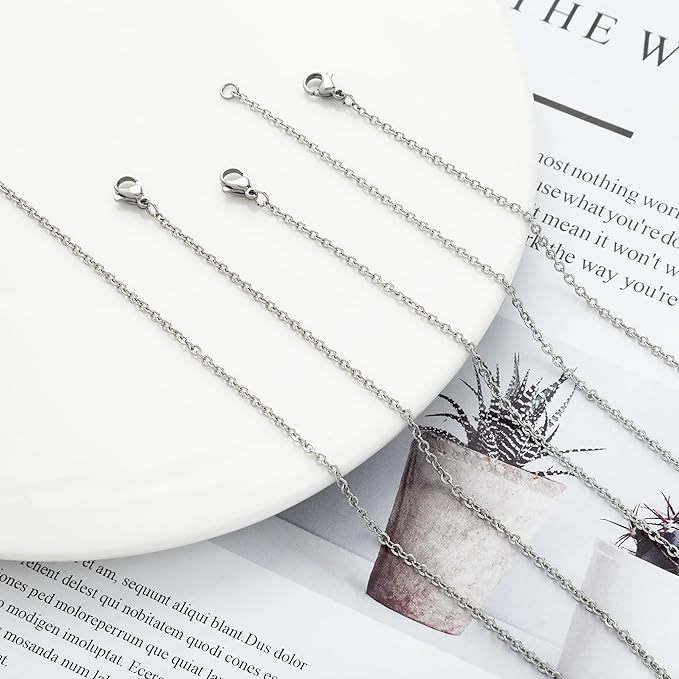 24 Pcs 16" 2mm Stainless Steel Necklace Link Cable Chain Lobster Clasp Bulk for DIY Jewelry Making Supplies Accessories