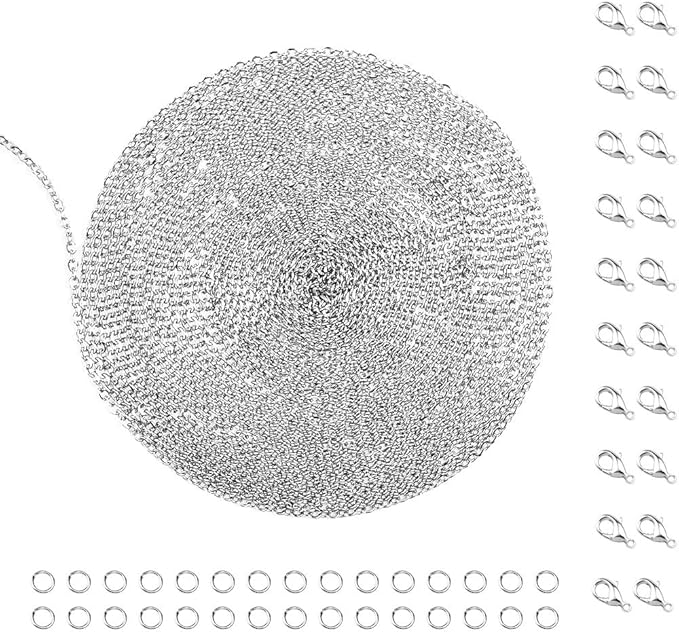 36 Feet Silver Stainless Steel Link Cable Chain with 20 Lobster Clasps and 30 Jump Rings for Men Women Jewelry Chain DIY Making, 2.0mm