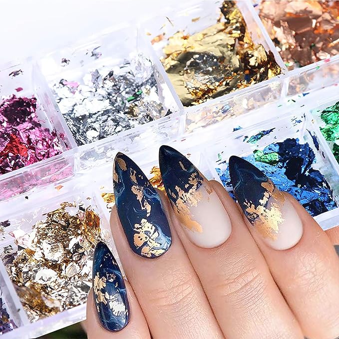 Holographic Nail Foil Flakes, 24 Colors Ultra Thin Metallic Glitter for DIY Nail Art, 3D Manicure Design Tips for Professional Salon and Home Use