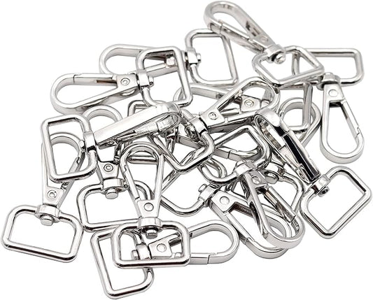 JWBIZ 16 Pcs D Ring Swivel Lobster Claw Clasp, Push Gate Snap Hooks Trigger Clips (Silver, 3/4 inch)