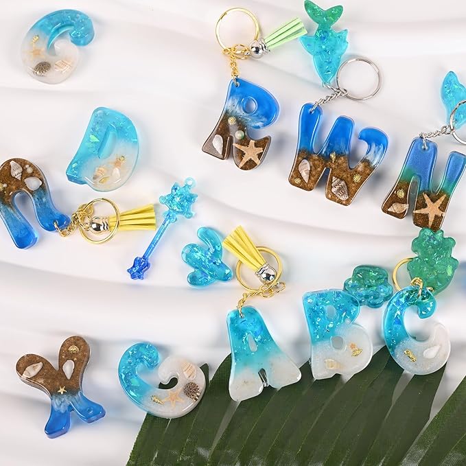 Moukiween Alphabet Keychain Molds with Hole, Resin Letter Number Molds for Keychain Jewelry Pendant Making Kit