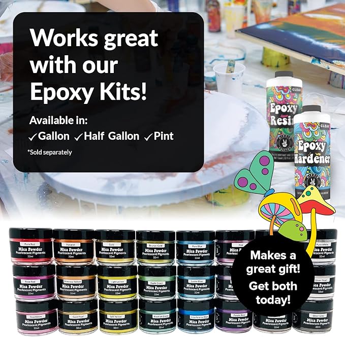 HIPPIE CRAFTER Mica Powder - Pigment Powder for Epoxy Resin, Resin Color Pigment, 24 Pastel Colors Mica Set for Epoxy Art, Acrylic Paint, Craft Projects, and DIY Décor