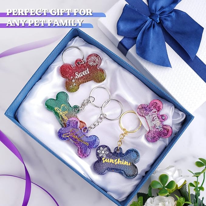 LET'S RESIN Pet Tag Resin Molds Silicone, Cat Dog Tag Molds for Epoxy Resin & UV Resina 2'' & 1.7'', Bone Shape Resina Keychain Molds with 10Pcs Key Ring & 10pcs Jump Ring, DIY Keychain Pendant Crafts