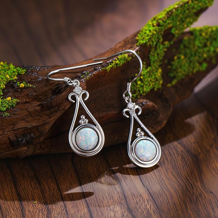 Opal Earrings for Women Opal with Genuine Diamond Dangle Drops Earrings 925 Sterling Silver Diamond Jewelry Earrings Gifts For Her