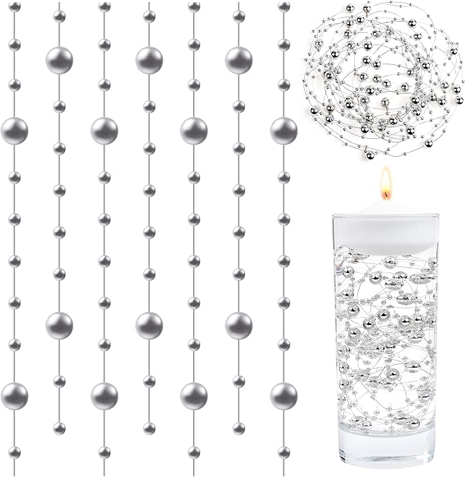 LAIDANLA 30 Pcs Silver Artificial Floating Pearls for Vases Faux Pearl Beads String for Garland Vase Filler Floating Candle Wedding Holiday Party Table Centerpiece Vases Decor