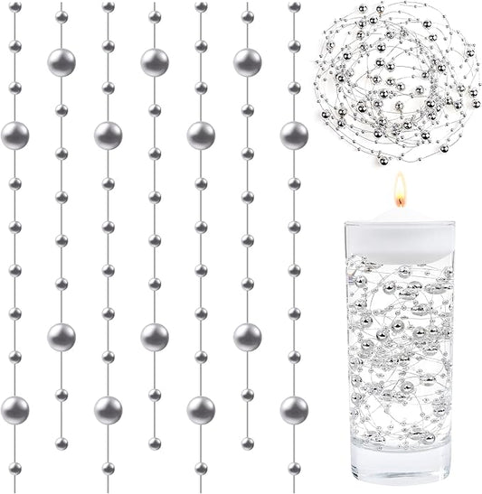 LAIDANLA 30 Pcs Silver Artificial Floating Pearls for Vases Faux Pearl Beads String for Garland Vase Filler Floating Candle Wedding Holiday Party Table Centerpiece Vases Decor