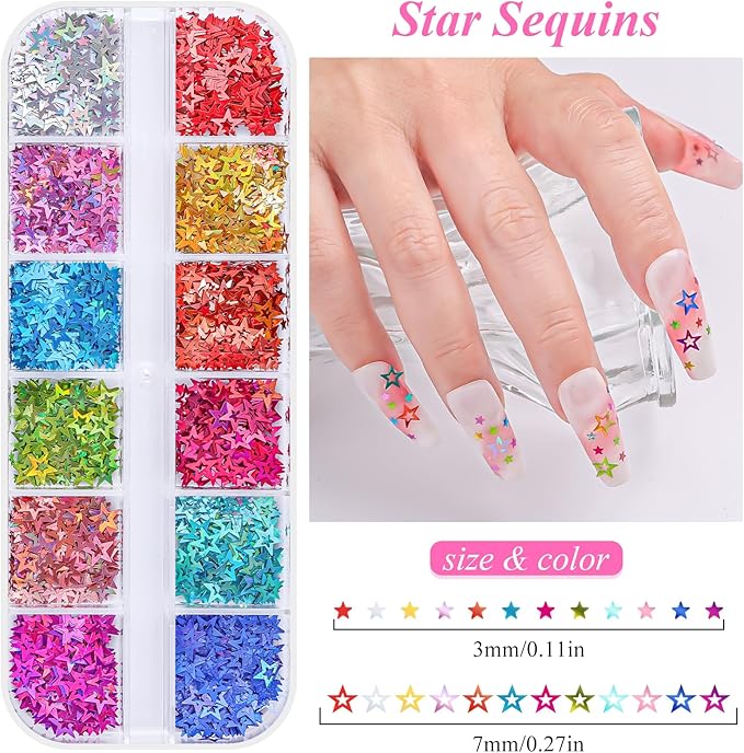 5 Boxes 60 Colors Holographic Nail Art Sequins Kit,Fruit Slice,Iridescent Sparkle Laser Hollow 3D Star Butterfly Heart Round Mixed-shapes Nail Glitter Flakes for Manicure Body Makeup(3-colorful-kit3)