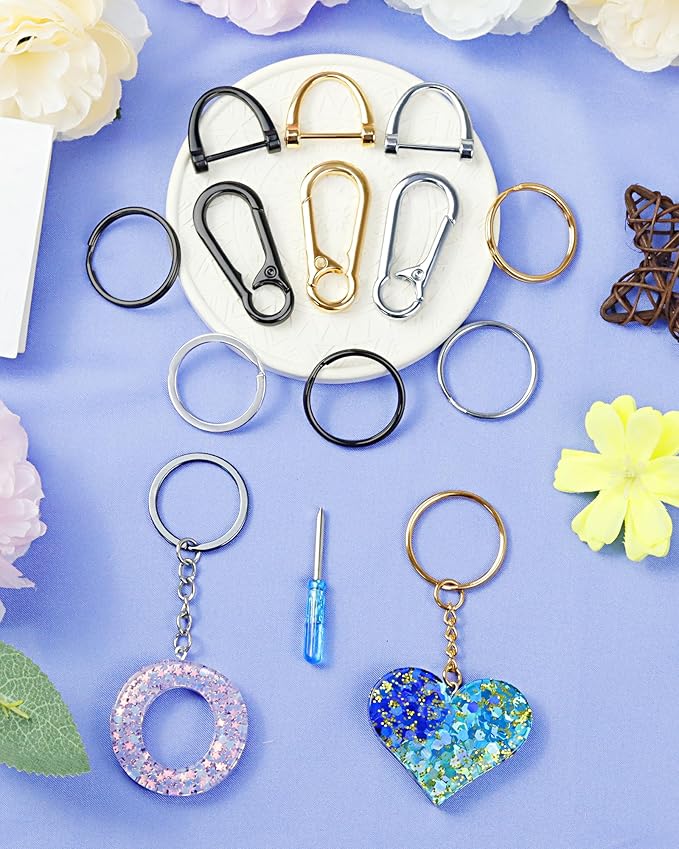 FIVEIZERO 13Pcs Keychain Clips Kit, Key Ring and Keychain Clip, D Rings, Key Rings Bulk, Key Rings for Home Car Keys, Office