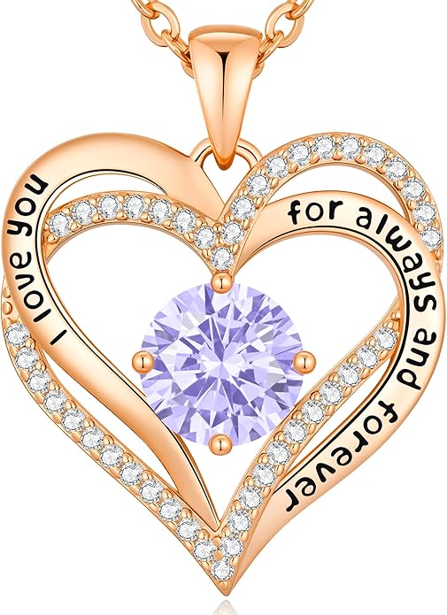 CDE Valentine's Day Gift Forever Love Heart Necklaces for Women, Wedding Anniversary, Birthday Mothers Christmas Day Gifts for Mom, Mother, Wife, S925 Silver Jewelry with Birthstone Pendant