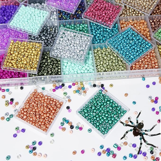 JOJOPLAY 11200pcs Glass Seed Beads for DIY Crafting Bracelet Necklace Embroidery Jewelry Making Supplies (3mm, 400pcs/Color, 28 Colors, Metallic Scheme)