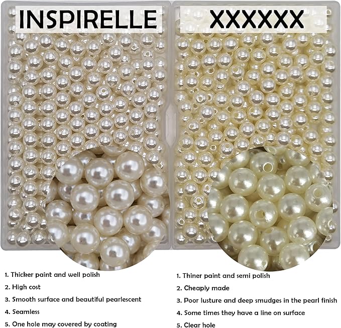 INSPIRELLE 3000pcs 6mm White Art Faux Pearl Beads ABS Round Loose Spacer Beads for DIY Craft Necklaces Bracelets Jewelry Making