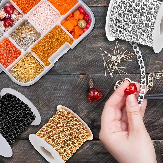 Jishi 16ft Aluminium Curb Chain Roll, Thick Twisted Chain Links, Silver Plated Metal Craft Chain Curb Link Chain Spool for Jewelry Making Necklace Bracelet DIY Crafts, Jewelry Making Findings Supplies