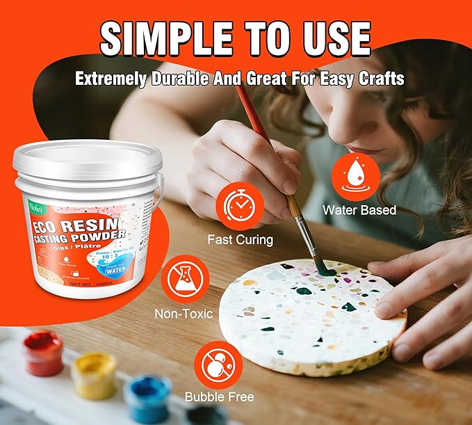 Eco Resin Casting Powders 4500g/10LB - Water Activated Plaster Powder, Easy Mixing & Self Leveling, Fast Cured 20~30 Minutes Demold, Resincrete Powder for DIY Crafts, Home Art, Sculpture & Molds