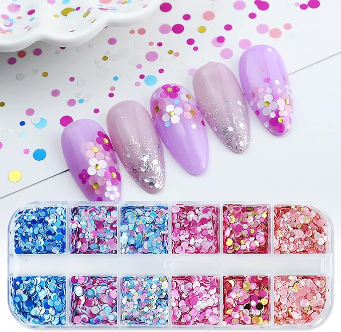 AddFavor 4 Boxes Valentine Nail Glitter Mixed Shaped Pink Purple White Heart Flower Colorful Round Sequins Lash Decals for Art Decoration/False Eyelash Decor