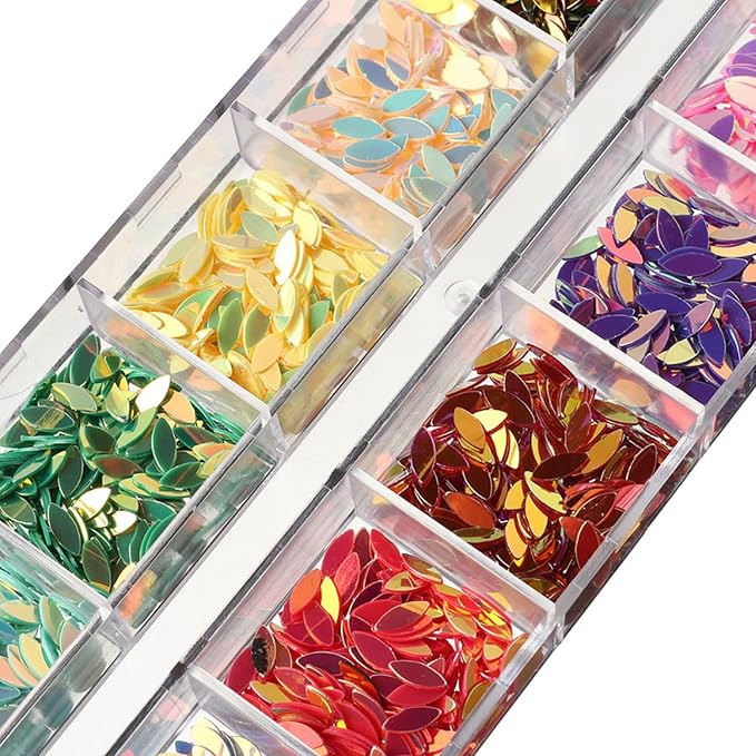12 Colors Nail Art Glitter Sequins, 3D Sparkly Leaf Shape Nail Flakes Designs, Holographic Ultra-Thin Laser Leaf Glitter Acrylic Nails Supplies for Women Girls Manicure Decorations, DIY Shiny Crafts