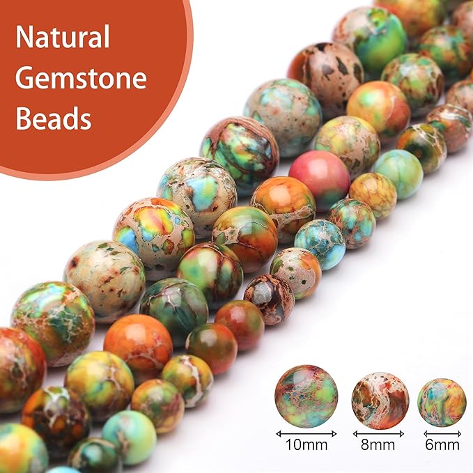 Natural Stone Beads for Jewelry Making,6mm Orange Imperial Jasper Polished Smooth Round Gemstone Beads for Bracelet Necklace 15 Inch