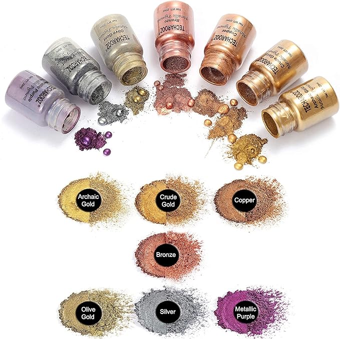 TECHAROOZ Metallic Pigment Powder, 7x20ml Fine Metal Dye for Epoxy Resin, UV Resin, Countertops, Soap Making, Candles DIY Acrylic Paints & Other Craft