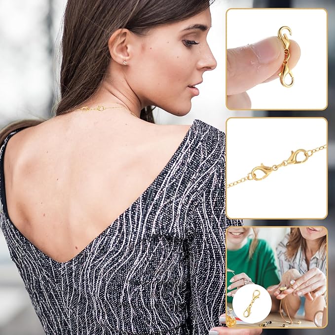 10 Pcs Double Lobster Clasp Necklace Chain Extenders Bracelet Clasp Connector Gold Lobster Claw Clasps Double Opening Jewelry Clasps for DIY Jewelry Making