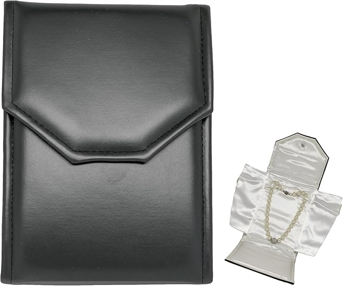 Novel Box Necklace Display Pearl Folder 8x6 inch Large Travel Jewelry Case - Wedding Jewelry Storage Holder with Smooth Finish - Jewelry Organizer Necklace Box - Black/White Stitched