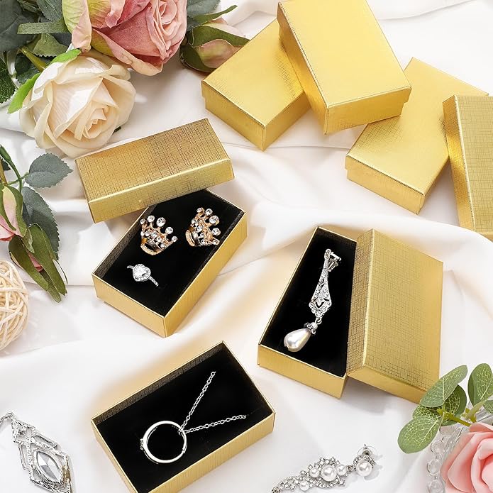 Tenceur 100 Pcs Valentines Jewelry Gift Boxes Bulk Kraft Jewelry Cardboard Box for Necklace Earring Bracelet Storage Package