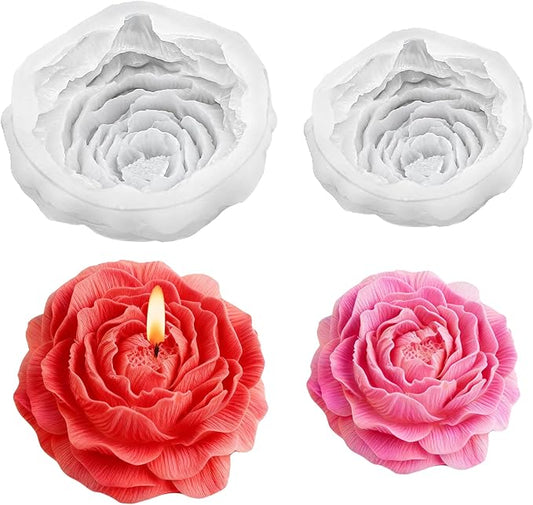 2 Pack Peony Candle Molds Set–Reusable 3D Flower Silicone Molds for Candle Making, Resin Art, Soap & Chocolate Crafts, DIY Floral Decor Supplies