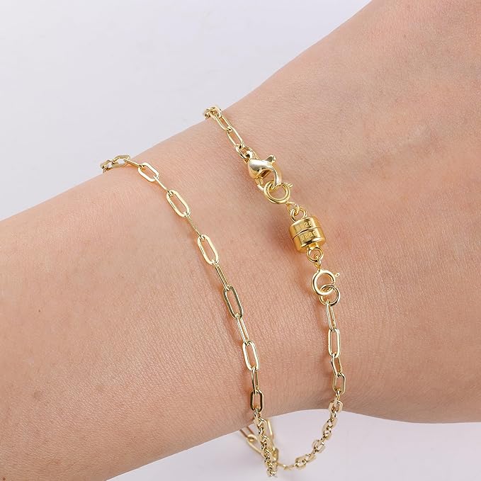 925 Sterling Silver Magnetic Necklace Clasps and Closures, 14K Gold Plated Spring Clasps Magnetic Connector Clasp for Bracelet Anklet Neckalce DIY Jewelry Making Supplies