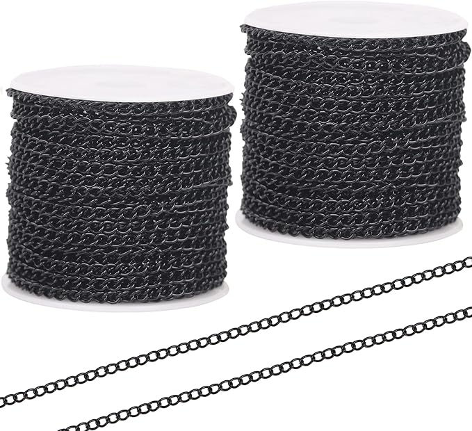 60 Feet Metal Iron Jewelry Chains 3mm Bulk Curb Necklace Chains for Jewelry Making (Black)