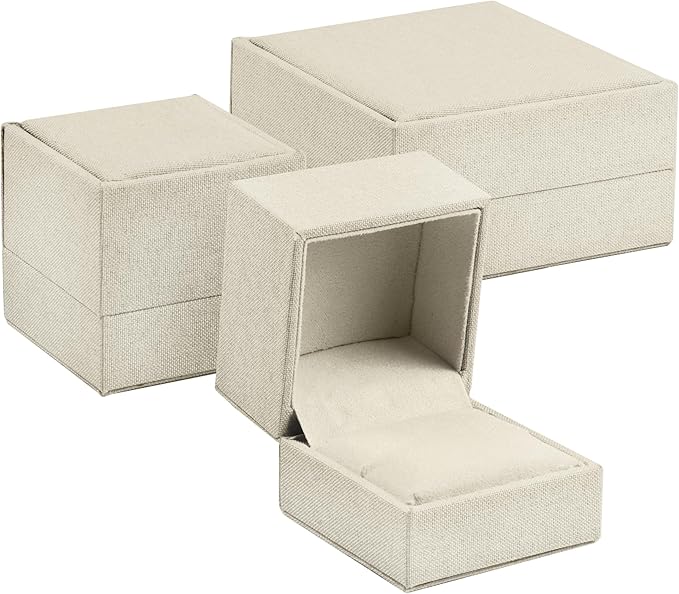 Linen Weave Reversible Jewelry Gift Box - for Earrings, Pendants, Chains and Necklaces - Suede Interior Case for Girls, Women & Men