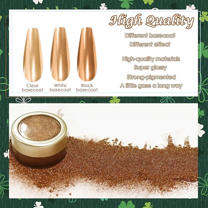 Laza Chrome Nail Powder Mirror Effect Metallic Dust Holographic Glitter Glazed Manicure Decoration Reflective Pigment for DIY Gel Polish Nail Art, Resin Craft, Gifts - Milky Brown