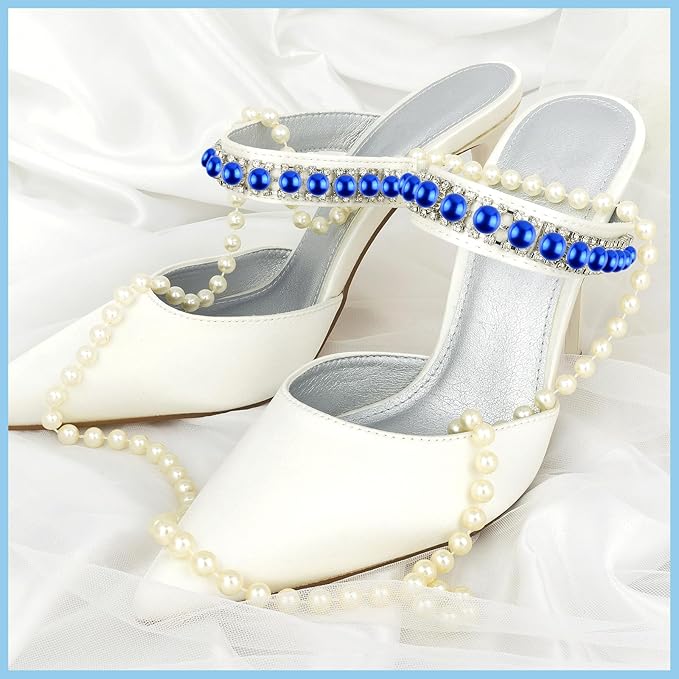 NACHLYNN 6480 Pcs Flat Back Pearl 7 Sizes Half Round Beads Blue for Crafts Embellishment Shoes Clothes Bags DIY Making