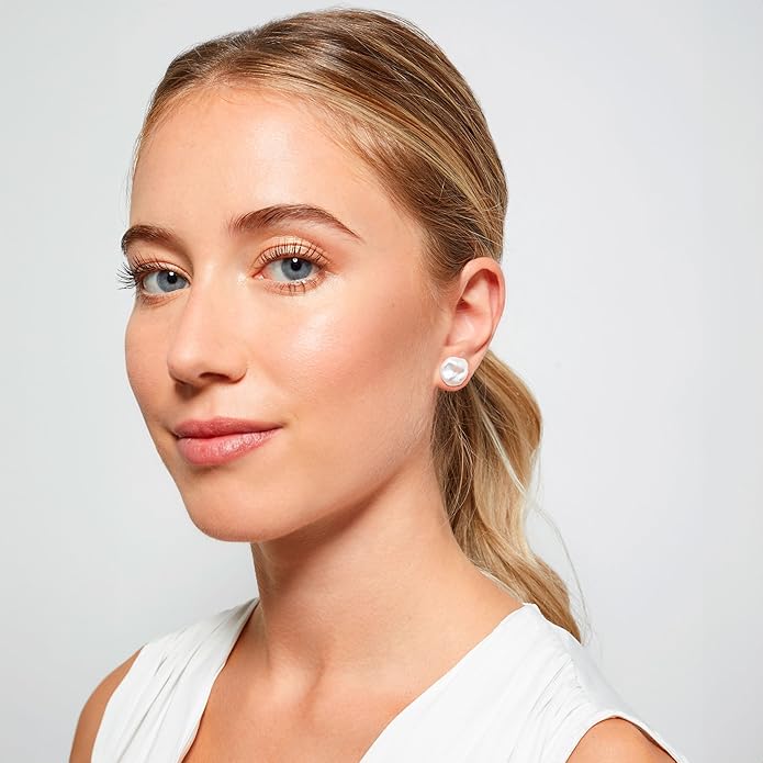 Woman Pearl Earrings Freshwater Cultured Keshi Pearls in White and Gray by SECRET & YOU | Sterling Silver 925 | Available in 10 sizes from 7-8 mm to 15-16 mm