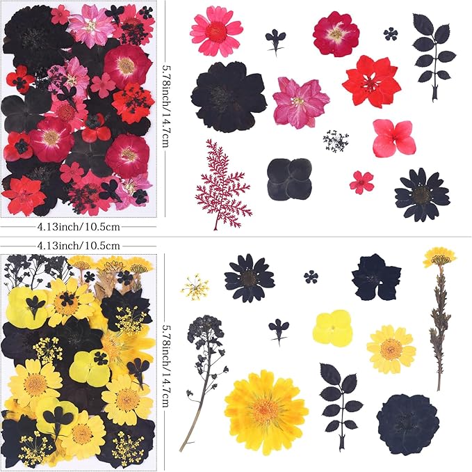154Pcs Black Dried Pressed Flowers for Crafts,Xinxinran Dry Flowers Kit for Resin Molds,Epoxy Resin Accessories,Bookmark,Nails, Jewelry Molds,Candle Making Supplies,Soap,Frame
