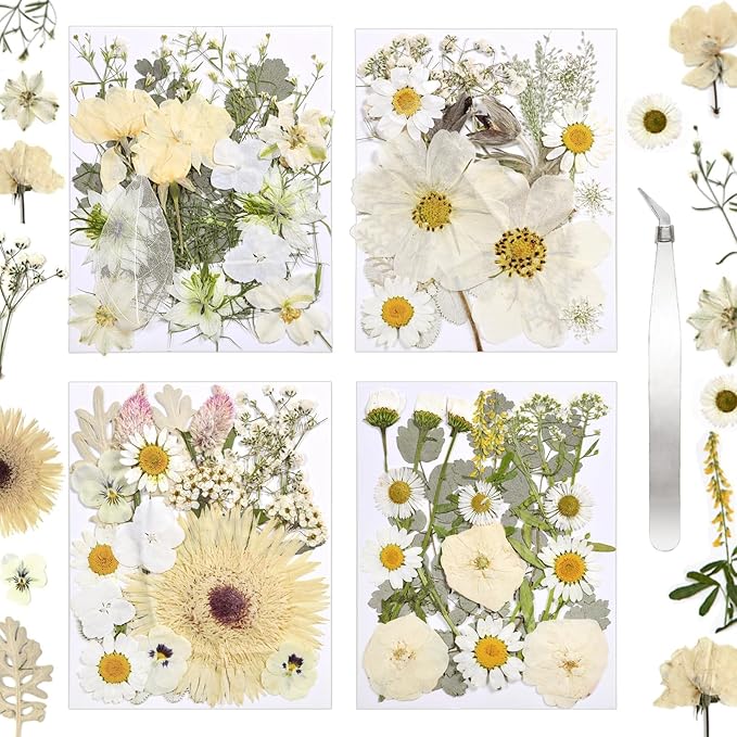 CONVELIFE Dried Flowers for Resin, Vacuum Packed DIY Pressed Flowers for Epoxy, Jewelry, Candles, Soap, Nail Production (80PCS White Dried Flowers)