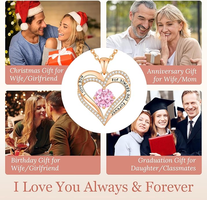CDE Valentine's Day Gift Forever Love Heart Necklaces for Women, Wedding Anniversary, Birthday Mothers Christmas Day Gifts for Mom, Mother, Wife, S925 Silver Jewelry with Birthstone Pendant