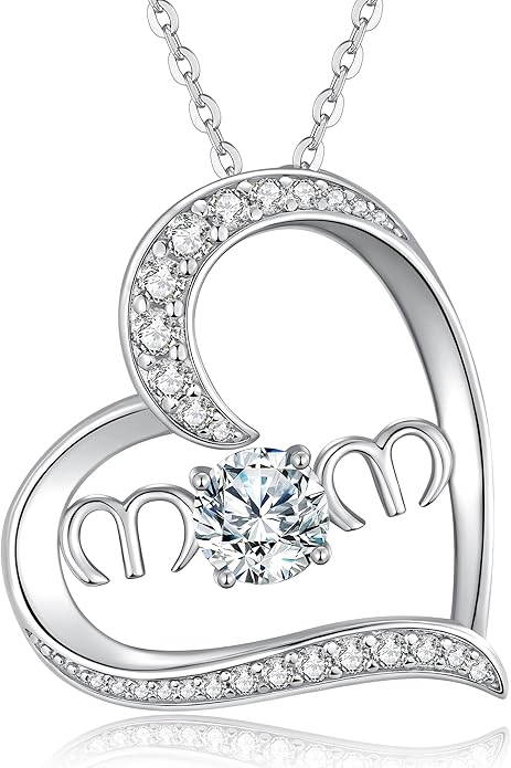 OOBEE Valentines Day Gifs for Mom Moissanite Pendant Necklace for Women, Sterling Silver Heart Necklaces for Women, Birthday Mothers Day Jewelry Gifts for Mom Grandma Wife from Daughter Son, D Color VVS1 Moissanite Fine Jewelry