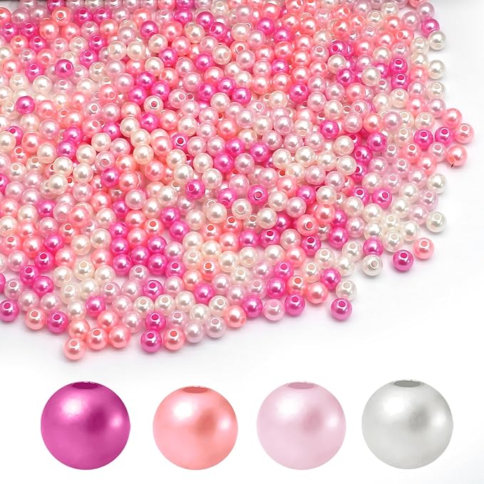 1000pcs Pearl Beads for Jewelry Making, 6mm Pink Series Plastic Beads for DIY Crafting Bracelets, Necklaces, Earrings