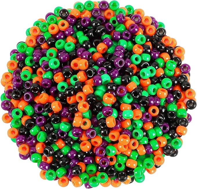 UPINS Halloween Pony Beads,1200Pcs Black Purple Orange Green Round Plastic Beads for Jewelry Making Halloween Party Decoration Necklace Bracelets Earrings Hair Beads DIY Crafts