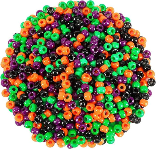 UPINS Halloween Pony Beads,1200Pcs Black Purple Orange Green Round Plastic Beads for Jewelry Making Halloween Party Decoration Necklace Bracelets Earrings Hair Beads DIY Crafts