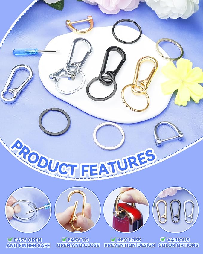 FIVEIZERO 13Pcs Keychain Clips Kit, Key Ring and Keychain Clip, D Rings, Key Rings Bulk, Key Rings for Home Car Keys, Office