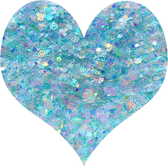 Heart Star Butterfly Craft Sequins Holographic Nail Glitte Confetti Shell Snowflakes Nail Art Holographic Glitter Nail Art Glitter Sequins for Women Girls Nail Decoration(Blue-50G)