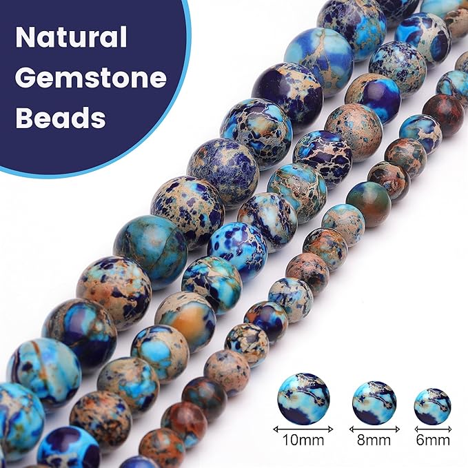 8mm Natural Stone Beads for Jewelry Making,Blue Imperial Jasper Polished Smooth Round Gemstone Beads for Bracelet Necklace 15 Inch